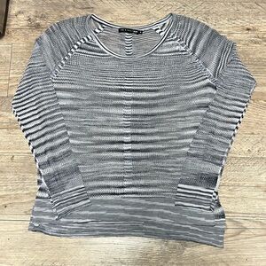 Rag & Bone Knit Long Sleeve Lightweight See-Through Grey & White Striped Top